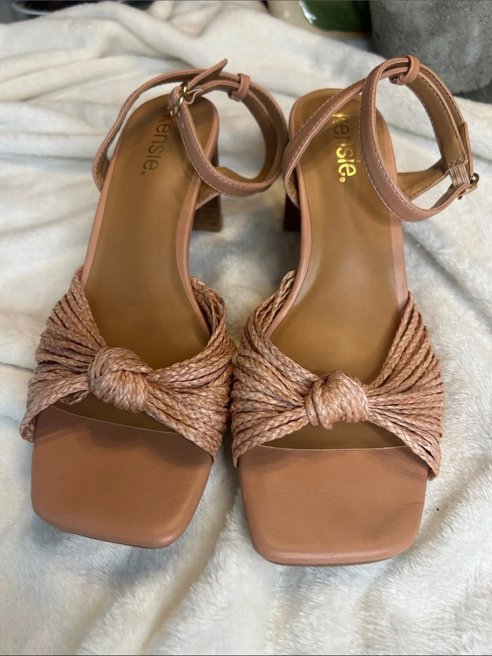 Kensie Tan Braided Knot Ankle-Strap Heels